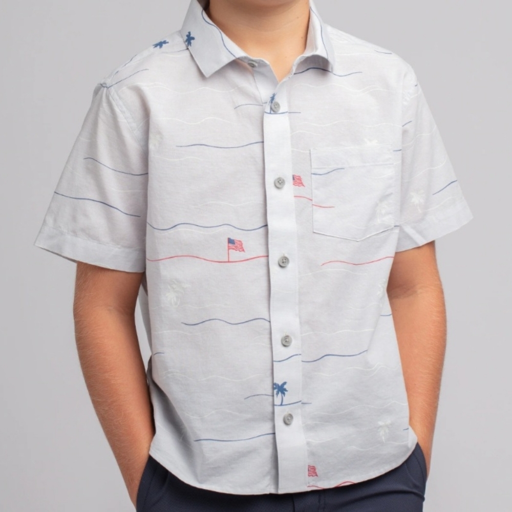 Boys Travis Mathew American flag button up